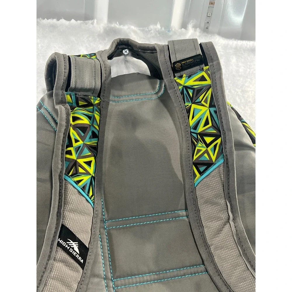 High Sierra Geometric Backpack Gray Lime Teal Suspension Strap School Bag